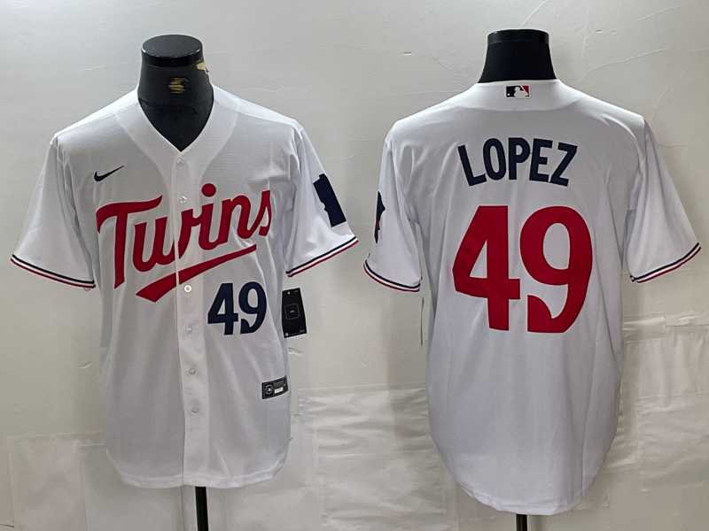 Mens Minnesota Twins #49 Pablo Lopez Number White Stitched MLB Cool Base Nike Jersey